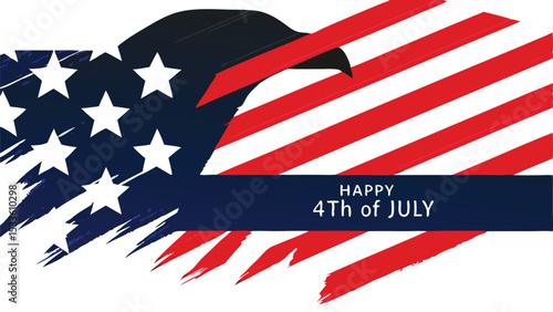 American flag with eagle silhouette and happy fourth of july message in navy banner design