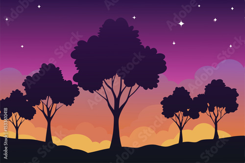 night landscape with tree and moon