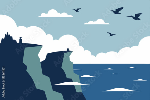 Coastal Cliffs and Ocean Vista A Serene Seascape Illustration