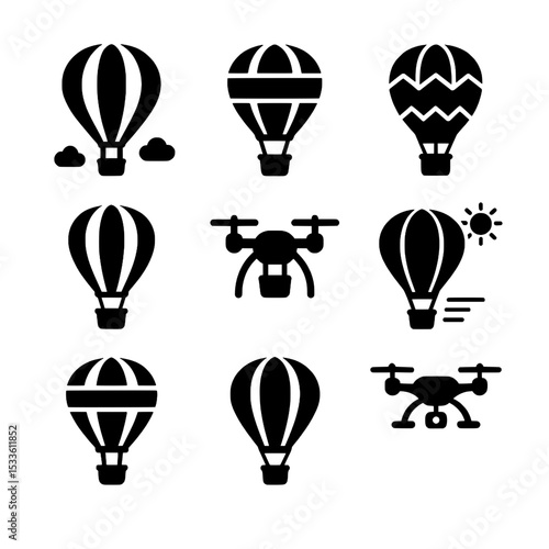Hot Air Balloons and Drones Icon Set