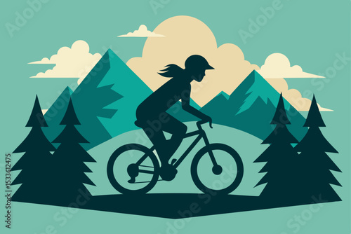 Mountain Biking Adventure Silhouette of a Woman Cyclist Riding Through Majestic Mountains