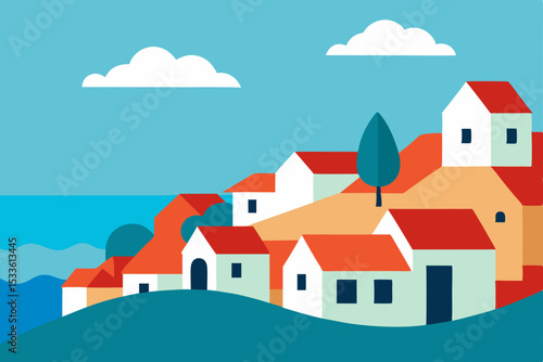Coastal Village A Charming Seaside Town Illustration