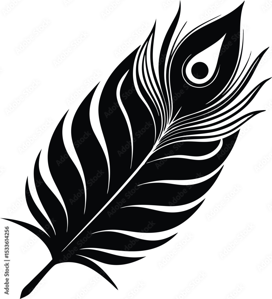 Obraz premium Peacock feather silhouette, Black peacock feather silhouette Vector illustration