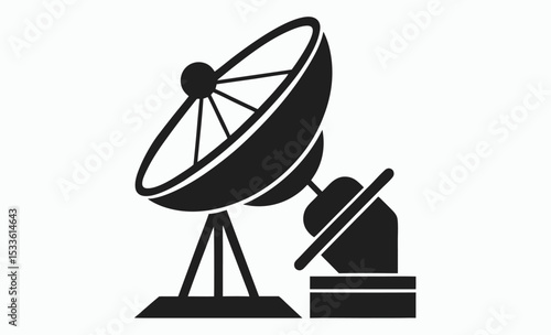 Satellite dish icon, antenna silhouette vector, communication equipment graphic, signal receiver symbol