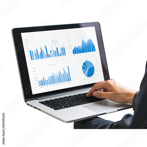 Untitled design - Young Executive Analyzing Data on Laptop, Transparent Background.