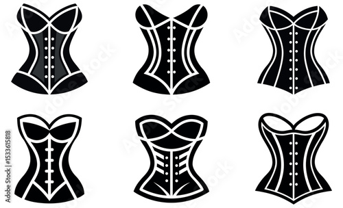 Assorted Corset Silhouette Icons in Black and White Lingerie, Fashion, and Style