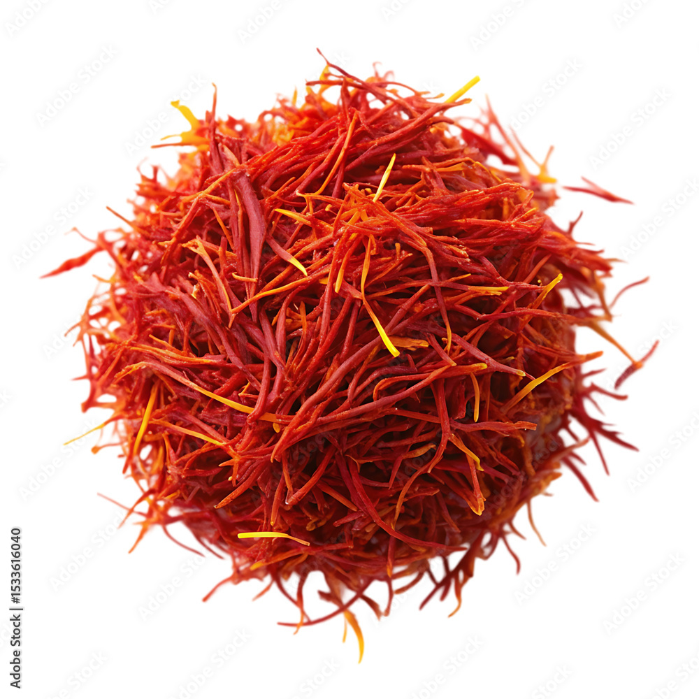 Naklejka premium Saffron Spice: Premium Culinary Ingredient, Vibrant Red Threads, Aromatic Flavor, Culinary Uses, Close-Up View