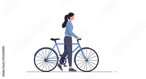 Minimalist girl beside bicycle - lifestyle concept