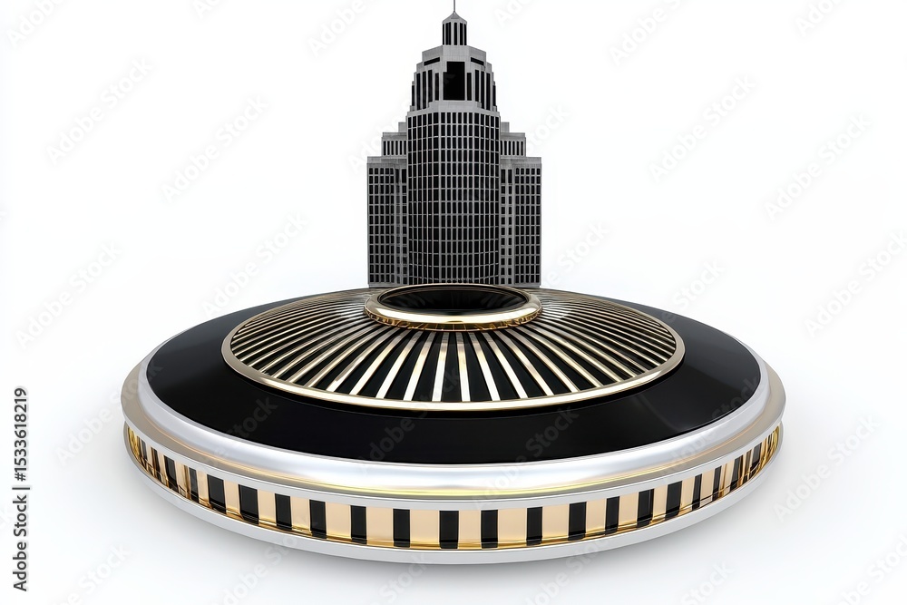 Obraz premium Black and Gold Architectural Model on Circular Platform