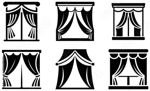 Black and White Displaying Six Variations of Window Curtains and Valances Design