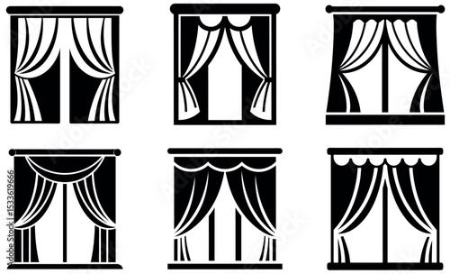 Black and White Window Curtain Set with Different Styles and Patterns