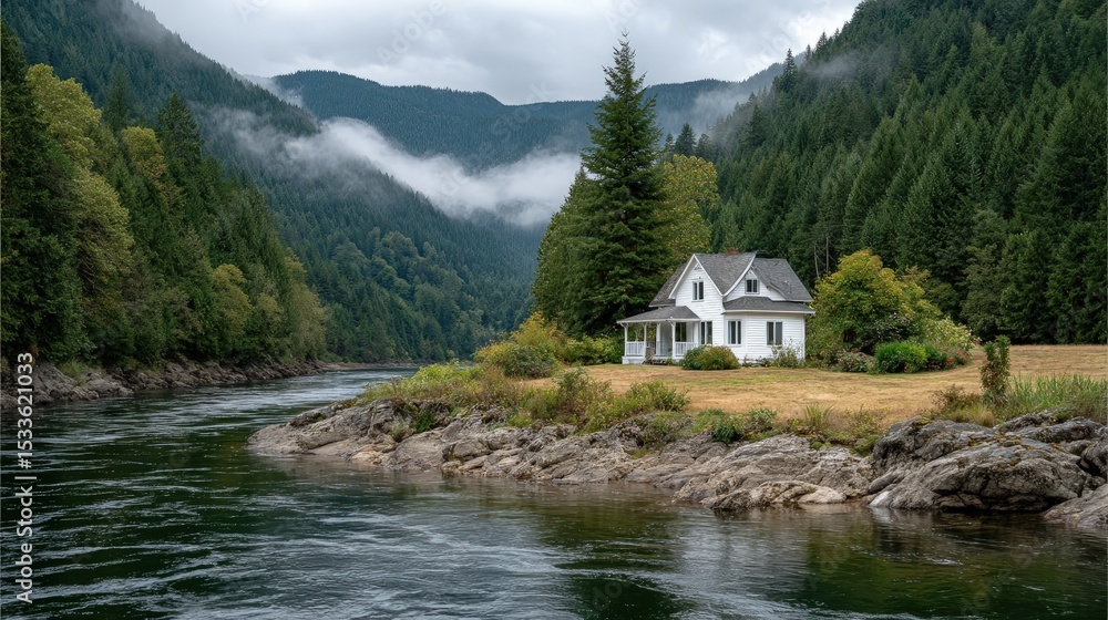 Fototapeta premium Peaceful river house scenery