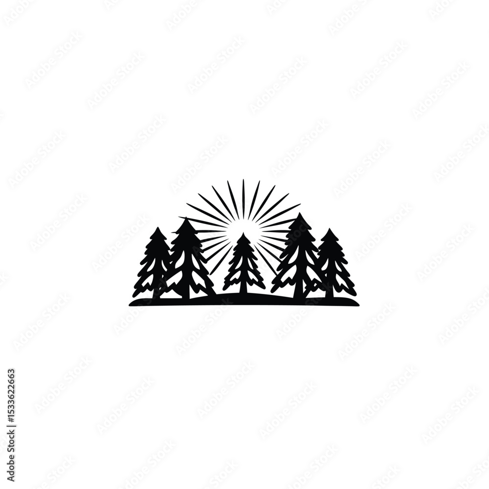 Fototapeta premium summer forest with bright sunlight filtering through silhouette on white background