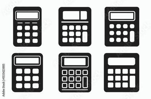 Calculator silhouette icon, Calculator set, math tool vector, electronic device graphic