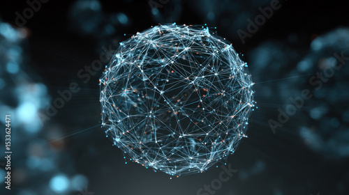 Abstract 3d sphere with interconnected lines and nodes, symbolizing a big data futuristic digital network .Digital Artificial Intelligence background with particles. 3D wireframe geometric sphere