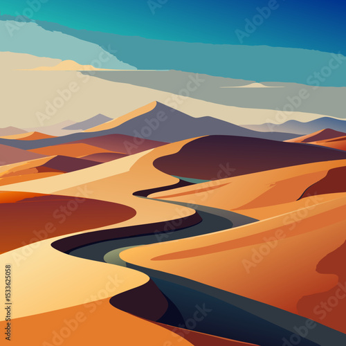 A wind-blown sand ridge curving through the Empty Quarter desert

