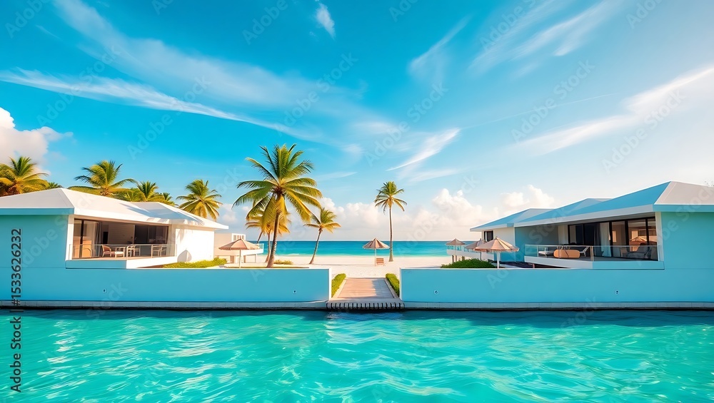 Fototapeta premium Luxury beachfront villas with private pool access