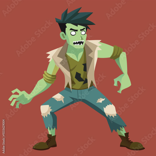Undead man (zombie) in a shambling pose, torn clothes, vacant eyes, a classic horror figure.