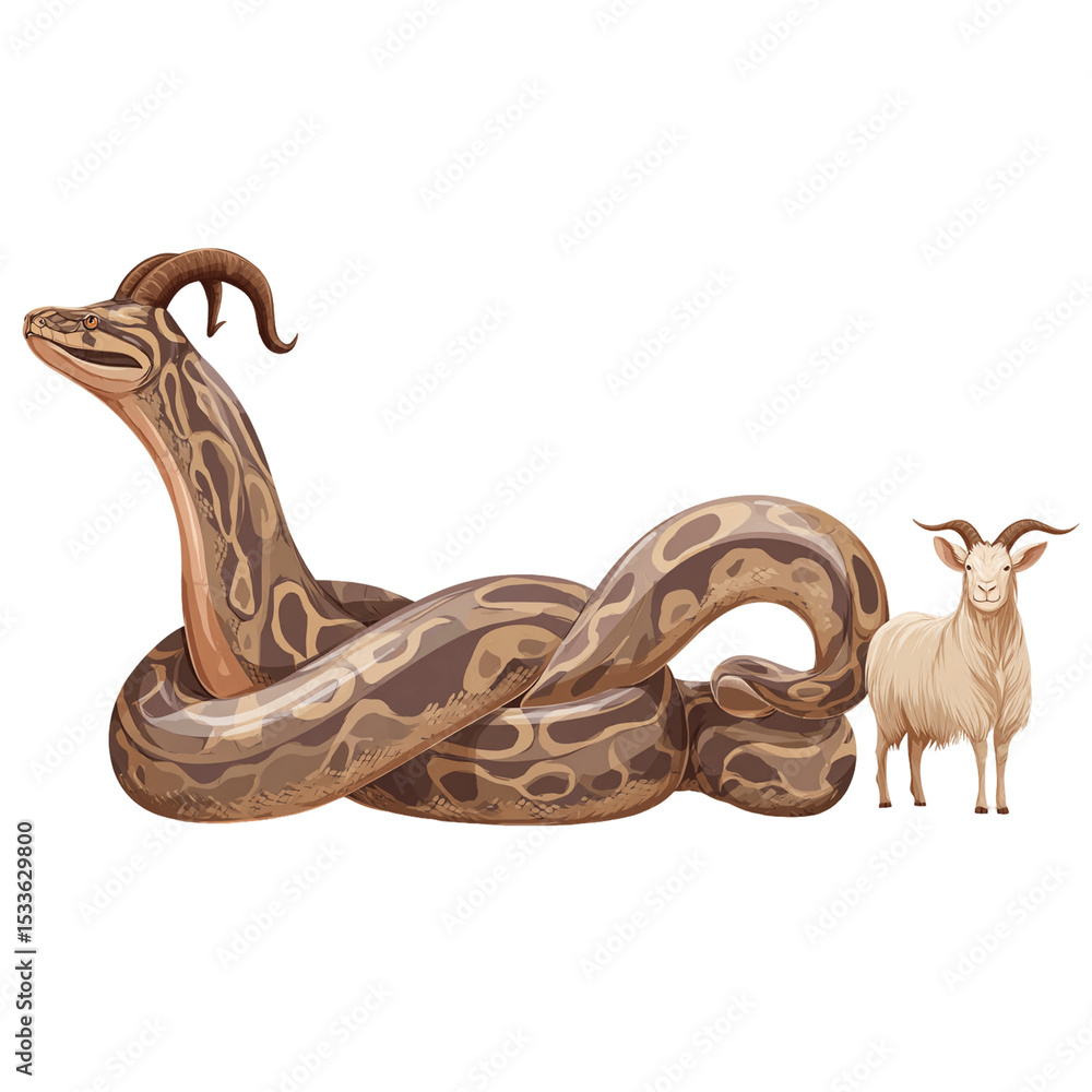Naklejka premium minimalist vector emblem of a python constricting a goat