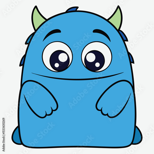 Shy monster with big, expressive eyes, hiding half his face, a cute and gentle creature.