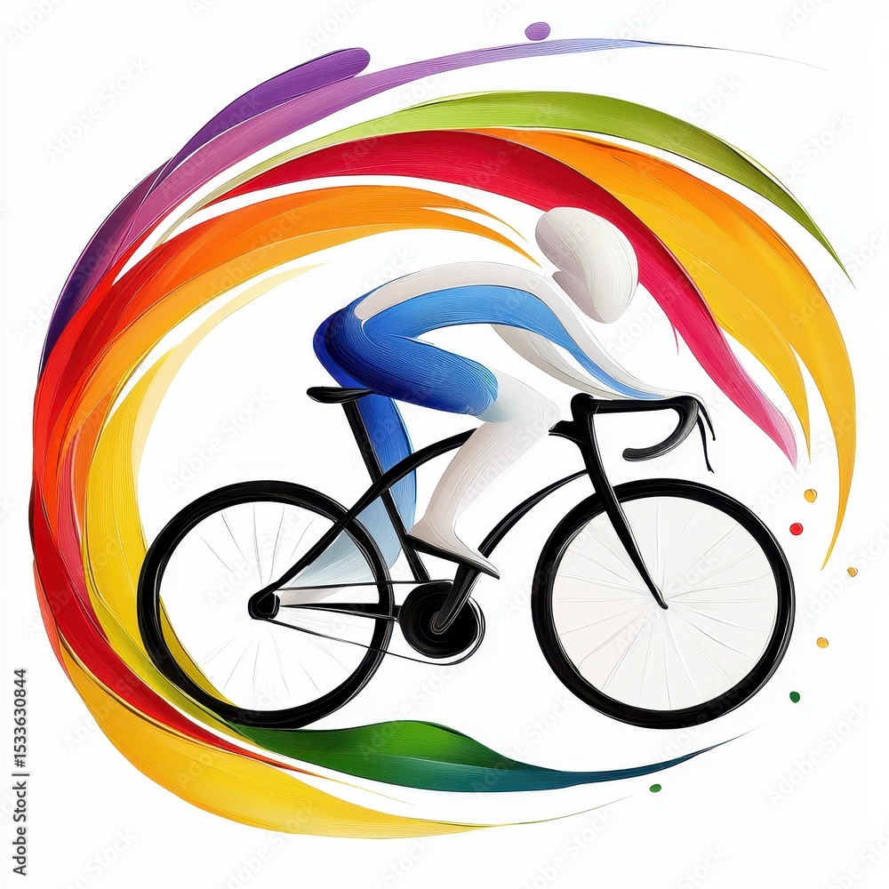 Fototapeta premium Cyclist Silhouette in Vibrant Rainbow Swirl