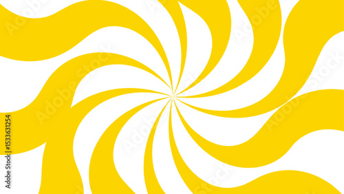 Abstract design with central spiral swirl with thick, curving yellow and white bands radiating outward. Hypnotic, dynamic motion, forming a sunburst-like effect. Energy, movement, and visual rhythm.