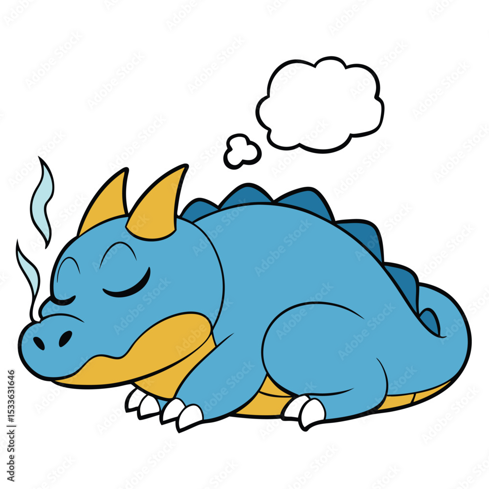 Peaceful sleepy dragon curled up, gently snoring, a puff of smoke from its nose. Peaceful sleepy dragon curled up, gently snoring, a puff of smoke from its nose.