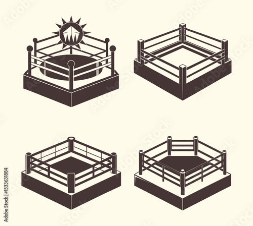 Boxing ring silhouette, Boxing ring set, sports arena icon, fighting ring vector