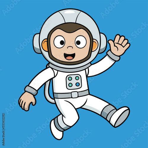 Amusing space-suited astronaut monkey floating weightlessly, a fun and whimsical image.