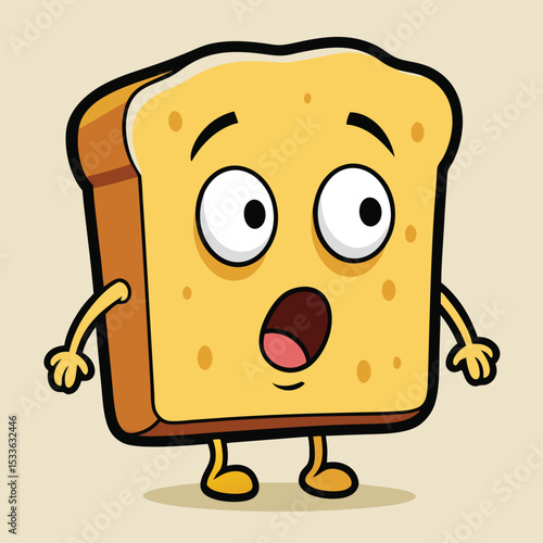 Amusing surprised piece of toast with butter melting into it, a humorous breakfast.