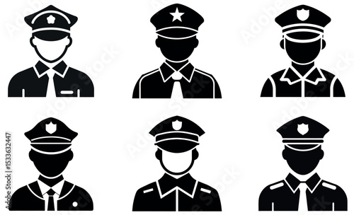 Black and White Police Officer Icons Six Different Styles of Law Enforcement Uniforms