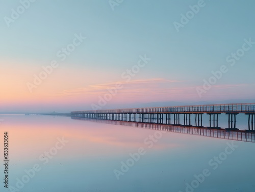 Bridge over calm water at sunset