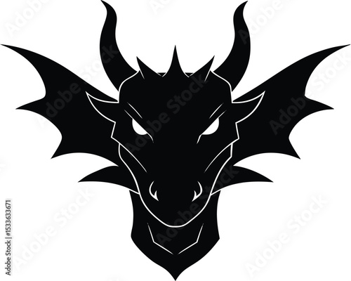 A black silhouette of a dragon head. Dragon head silhouette icon vector clipart design illustration.