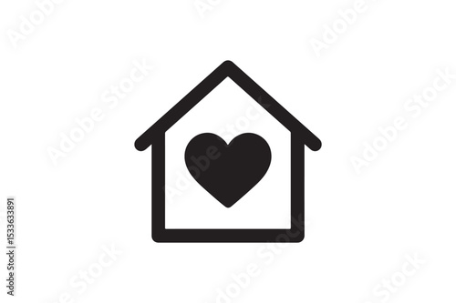 House with Heart Icon silhouette vector with white background