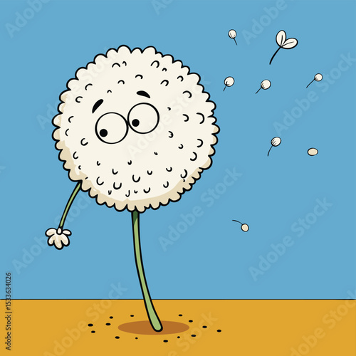 Whimsical image of a single dandelion puffball, delicately floating with scattered seeds.