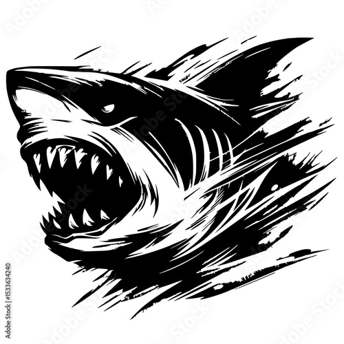 Silhouette illustration of brutal angry shark