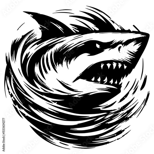 Silhouette illustration of brutal angry shark