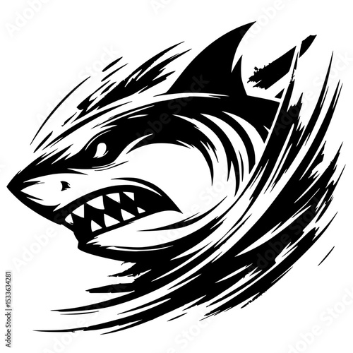 Silhouette illustration of brutal angry shark