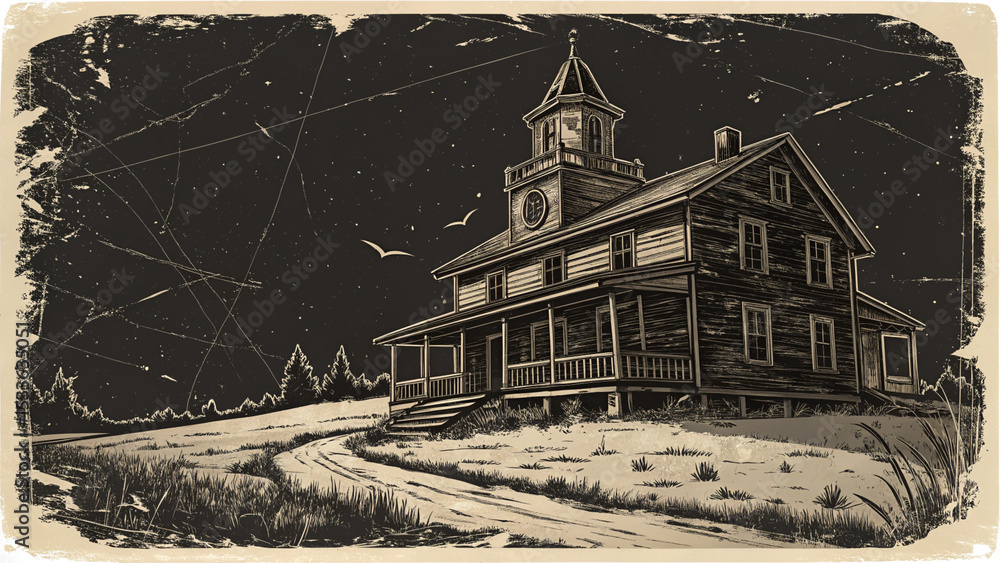 Fototapeta premium Vintage Grunge Weathered Old House Illustration