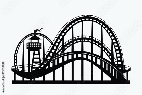 Rollercoaster silhouette vector, amusement ride icon, theme park track, thrill ride graphic