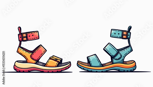 Colorful illustrated sandals side by side