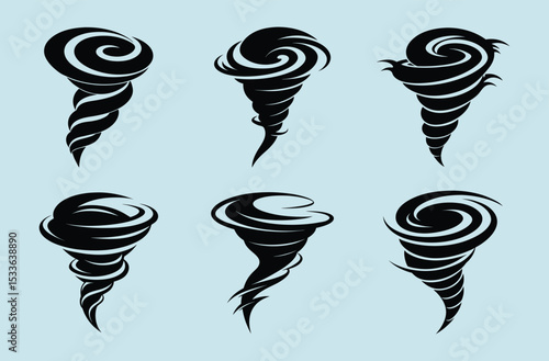 Tornado storm silhouette, Tornado storm set, cyclone vector icon, weather disaster symbol