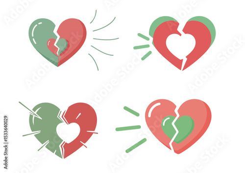 Broken heart illustration featuring a smaller heart inside, symbolizing jealousy with soft green and red tones
