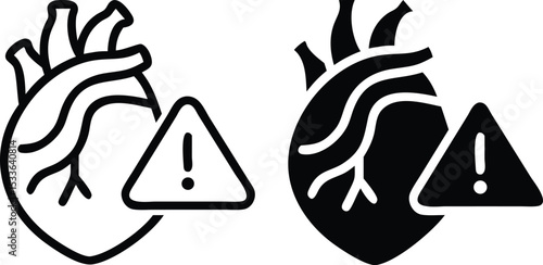 Minimalist Anatomical Heart Warning Icon – Grayscale Vector Health Alert Illustration