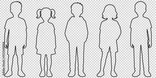 children waiting in line, silhouette vector EPS 10