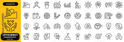 Set of efficiency related line icons. Productivity, optimization, improvement vector design, etc icon set