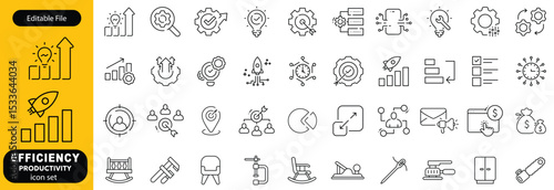 Set of efficiency related line icons. Productivity, optimization, improvement vector design, etc icon set