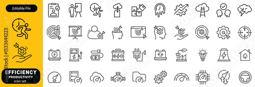 Set of efficiency related line icons. Productivity, optimization, improvement vector design, etc icon set