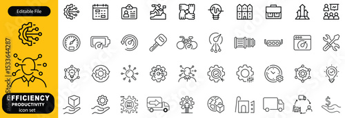 Set of efficiency related line icons. Productivity, optimization, improvement vector design, etc icon set