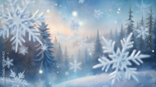 Wallpaper Mural Winter landscape with falling snowflakes and evergreen trees   Torontodigital.ca